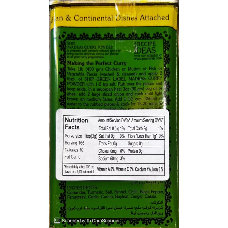 Ship Madras Curry Powder Green Label 2 Tins of The