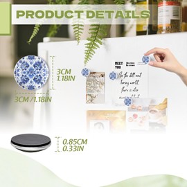 Fridge Magnets 6 Pcs Blue and White Porcelain Pattern Symmetrical Composition Round Strong Magnetic Glass Small Refrigerator Magnet,Home Decoration for Whiteboards,Classrooms,Cabinet and Dishwasher