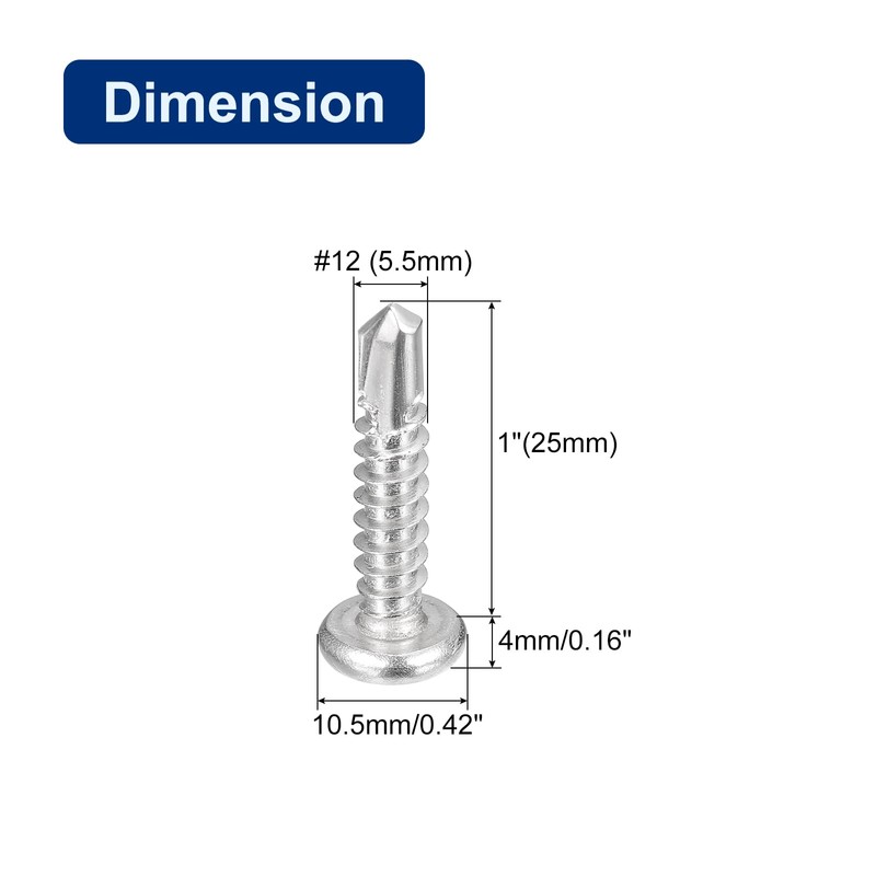 sourcing map #12-1" Self Drilling Screws, 60pcs 410 Stainless Steel