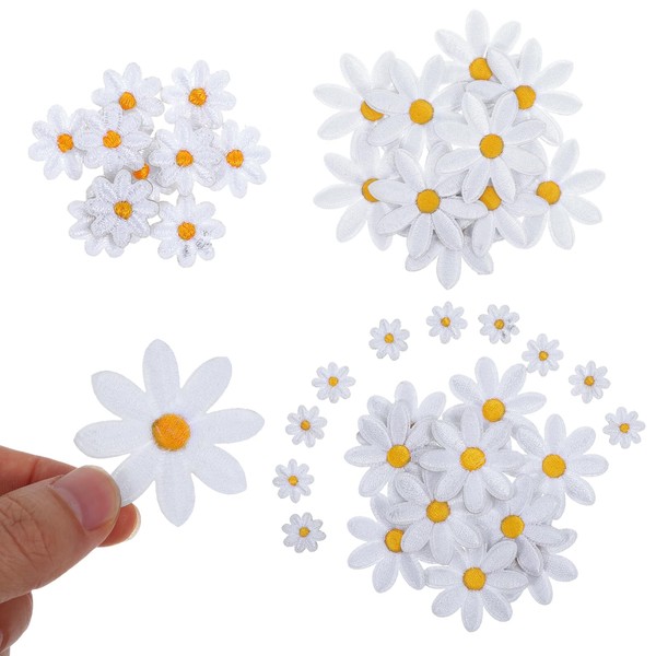 Nogeqi 40 Stück Weiße Blumen Bügelbilder, Gänseblümchen Patches Zum Aufbügeln