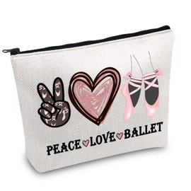 Ballet Dancer Makeup Bag Peace Love Ballet Cosmetic Bag with Zipper Ballet Gift for Dancer Dance Lover (Peace Love Ballet)