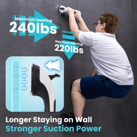 TAILI Shower Grab Bar 2 Pack Suction Grab Bars for Bathtubs and Showers, Heavy Duty Shower Handle Removable Shower Handrails for Seniors and Elderly, Bathroom Safety Grip No Drilling Waterproof, Black