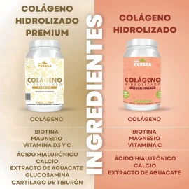 AG PERSEA Pack 2 Colgeno Hidrolizado Sabor Naranja y Premium Sin Sabor 1.2 KG cu reforzados con Extracto de Aguacate Biotina y cido Hialuronico       