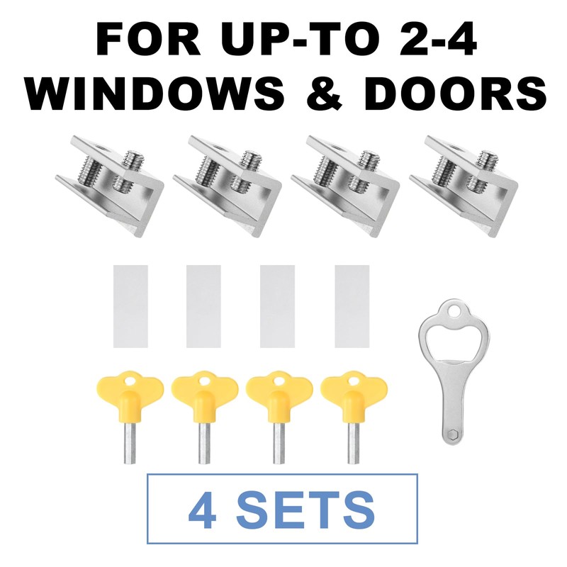Sliding Window Locks - Horizontal & Up/Down, Adjustable Aluminum, 4