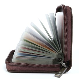 AirZyx Credit Card Holder for Men and Women Leather RFID Protection Zip, Special brown leather, rfid wallet