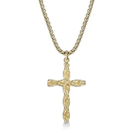 Metro Jewelry Stainless Steel Cross Pendant Necklace for Men with Gold Ion Plating on 24 Inches Long Round Box Chain
