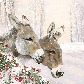 Set of 20 Individual Decoupage Paper Party Napkins Sebastian & Isabella Donkey Watercolor Decor Luncheon Beverage Napkin for a Birthday, Holiday, Wedding, Cocktail Party