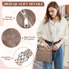 LUROON Women's Medium Lightweight Shoulder Bag Large with Many Compartments PU Leather Crossbody Bags Women's Handbag with Adjustable Wide Shoulder Strap, almond