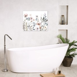 HVEST Watercolor Pink Floral Canvas Wall Art Rustic Flower Plant Botanical and Butterfly Wall Art for Living Room,Colorful Wildflower Framed Wall Art Bedroom Bathroom Wall Decor,12L x 16W inches