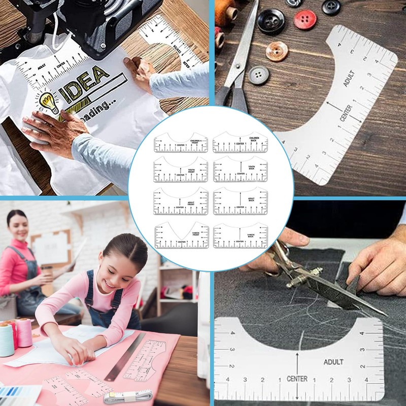 Pack of 8 T-Shirt Alignment Ruler, T-Shirt Centering Tool, PVC