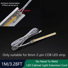 ENQIMAOYI LED Cabinet Light Extension Cord,2-pin 8mm COB to Male Cable Plug Connector Extension Wire for LED Under Cabinet Lights,Wardrobe,Bedroom, Ceiling lights-2pack 1M