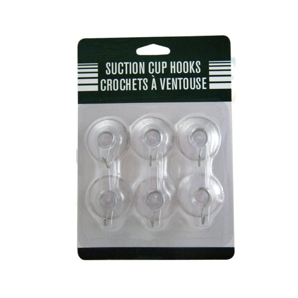 6 Suction Cups Hooks Hanger Plastic Clear Wall Bathroom Kitchen