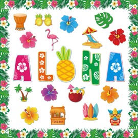 Aloha Cutouts Tropical Hawaiian Bulletin Board Decorations Summer Theme Party Paper Cut Outs Beach Theme Paper Cut-Outs for Kids School Classroom Nursery Beach Birthday Theme Baby Shower Supplies