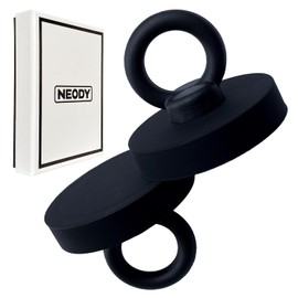 NEODY SE-0102-B Magnetic Hook, Strong Neodymium, Magnetic Hook, Realistic Load Capacity, 66.1 lbs (30 kg), Silicon EYE (1.7 x 1.7 x 1.5 inches (44 x 44 x 38 mm), Black, Set of 2