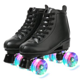 XUDREZ Classic Roller Skates High-Top Double-Row Leather Roller Skates for Women and Men (Black, M:8.5 W:10)