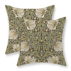 JEFERSO Vintage Floral Pillow Covers 18x18 Inch Set of 2 Sage Green Throw Pillows Colorful Botanical Flower Art Decorative Pillowcase Outdoor Decor Farmhouse Linen Cushion Case for Couch Sofa Home