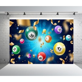 CORFOTO 7x5ft Fabric Lottery Balls Backdrop Lotto Keno Gambling Games Background of Lottery Raffle, Colourful Spheres with Lucky Numbers for Gaming Party Decor Photo Studio Props