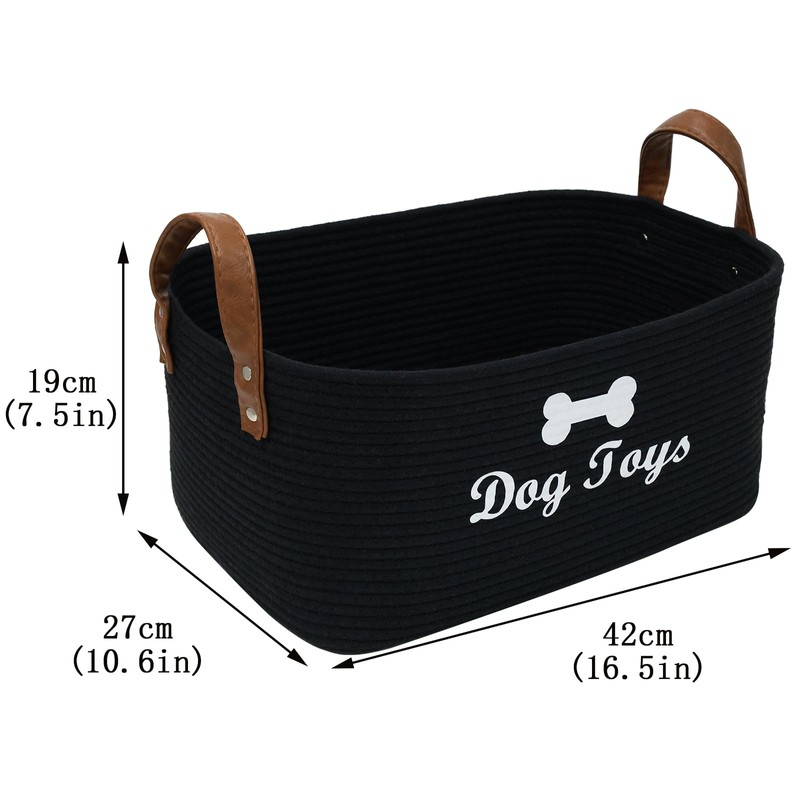 Geyecete X-Large Cotton Rope Dog Basket with Leather handle Blanket