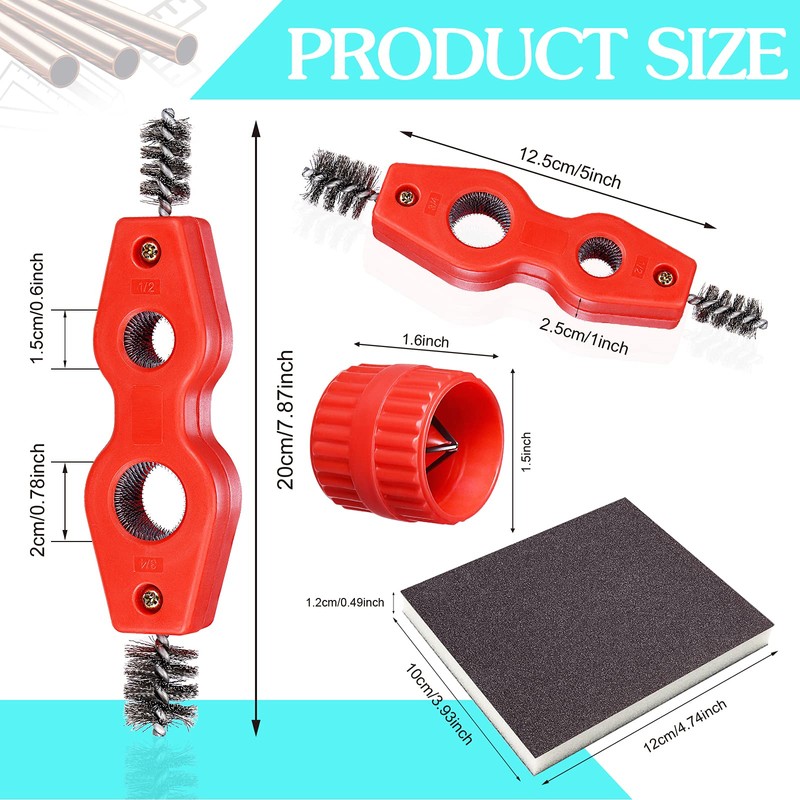 6 PCS Copper Pipe Cleaner and Reamer & Sanding Sponge