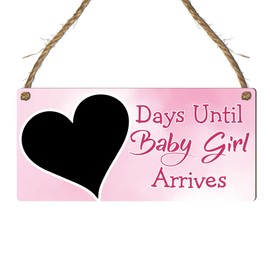 Days Until Baby Arrives Countdown Plaque with Heart Chalkboard – Custom Wall Sign for Baby Arrival – Multiple Design Options – Mummy-to-be Gift (Pink, With Pen)