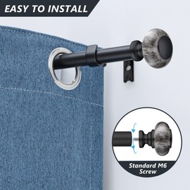 Black Curtain Rods for Windows 66 to 120 Inches,Adjustable 1 Inch Heavy Duty Drapery Curtain Rods with Marbled Finials for Bedroom,Living Room