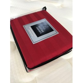 Bedtime Comforts Ltd 4'6 DOUBLE (Hotel Quality) EGYPTIAN COTTON 300TC SATIN STRIPE DUVET COVER SET Burgundy Red