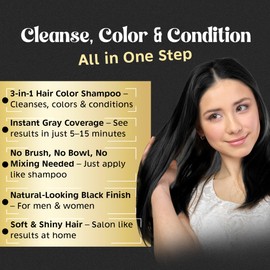 Herbishh Hair Color Shampoo For Gray Hair – Black Hair Dye 3 In 1 – Tinte Champu Para Canas Mujer - Color Shampoo For Men & Women Ammonia Free 500 Ml + Color Stain Remover