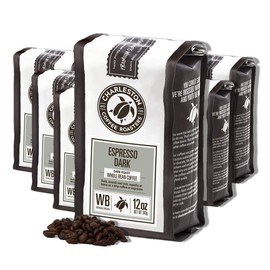Charleston Coffee Roasters | Specialty Organic Whole Bean Coffee | Hand Picked, Premium Slow Roast | (Espresso Dark, Bold Roast) 12oz, 6 Pack