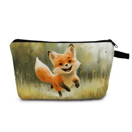 MoCaliduccious Autumn Fox Print Makeup Bag Fall Fox Print Cosmetic Pouch Playful Animal Makeup Pouch Birthday Present for Adult Friends and Forest Enthusiasts​​