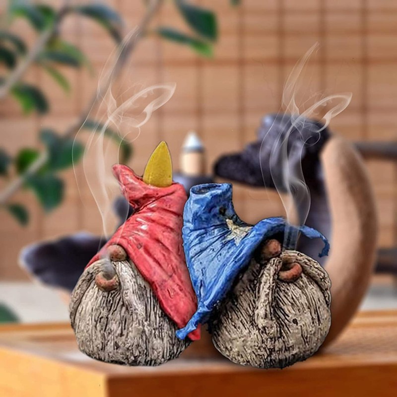 Miniature Gnome Backflow Incense Burner Funny Garden Gnomes Statue Smoke