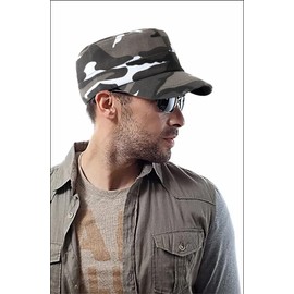 2 Pcs Gray White Camo Military Cadet Cap | Tactical Army Hat for Men Women | Adjustable Baseball Cap Flat Top Cap
