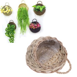 SevenMye Handmade Woven Hanging Basket Wall Hanging Flower Pot Wicker Weaving Flower Pot Natural Wicker Handmake Storage Basket for Home Garden Wedding Wall Decorations