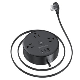 TROND Power Strip Flat Plug - Extension Cord 10FT Semi-Retractable, Power Strip with 3 AC Outlets 3 USB Ports (2 USB C), Ultra Thin Flat Plug, Cruise Ship Essentials, for Home, Hotel, Office
