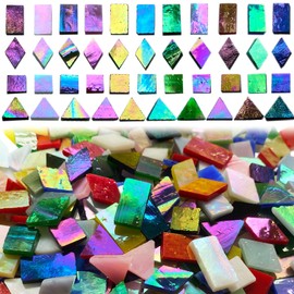 510 piezas de azulejos de mosaico de vidrio iridiscente para manualidades, mezcla de 4 formas, piezas de vidrio colorido, suministros para proyectos de mosaico, kit de mosaico KALUCION para adultos, varios colores de arco iris