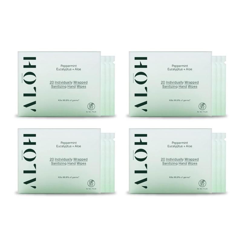 ALOH Peppermint Eucalyptus + Aloe Individually Wrapped Sanitizing Hand Wipes
