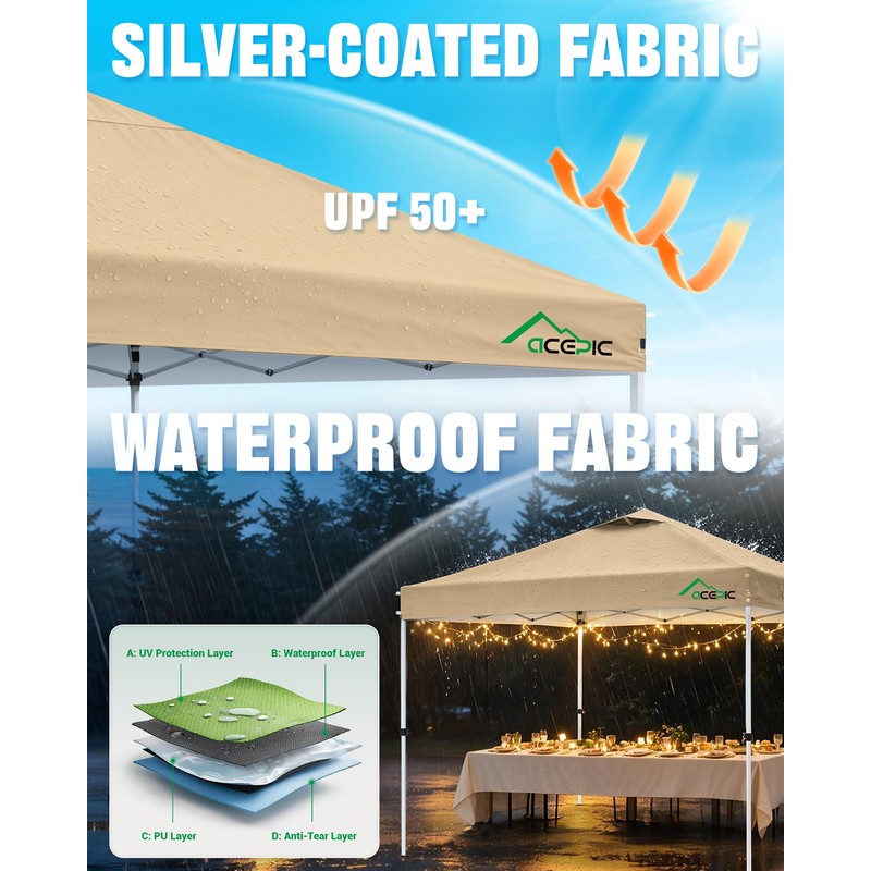 10x10 Pop Up Canopy Tent, Easy Setup Shelter, Khaki