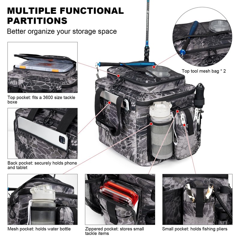 Rabjen Fishing Tackle Bag with Rod Holders & Cooler Main
