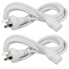 White PC IEC Power Cable 2m Ac 250V 10A Australian C13 Desktop PC Kettle Cords 2 Meters 2 Pack
