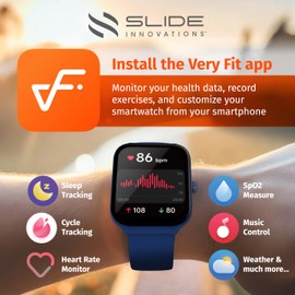 SLIDE Fitness Smartwatch for Men & Women (Blue) Bluetooth 5.3 (Make/Answer Calls), Alexa-Enabled, Large 1.95” HD Screen, IP68 Waterproof, 100 Workout Modes, Heart Rate, Sleep, SpO2 & Stress Monitors