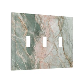 Lolreai Light Switch Cover Green Abstract Marble Modern Luxury 3 Gang Wall Plate Triple Light Switch Plate Toggle Decorative Outlet Covers Electrical Switchplate for Bathroom Home Decor