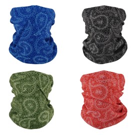 SMEHCF 4 Multi-Purpose Bandanas for Men and Women Headband Balaclava Hair Headscarf Face Half Mask Neck Cuffs Breathable Reusable Washable Red Black Green Blue Cashew Flower, black