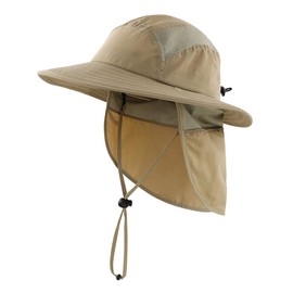 Magracy Kids Boys Outdoor UPF50+ Bucket Sun Hat with Neck Flap Wide Brim Sun Protection Hat Adjustable Safari Hat Khaki