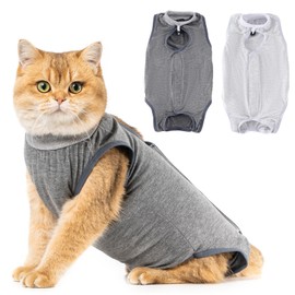 Avont 2 Pack Cat Recovery Suit - Kitten Onesie for Cats After Surgery, Cone of Shame Alternative Surgical Spay Suit for Female Cat, Post-Surgery or Skin Diseases Protection -Grey/Dark Grey (M)