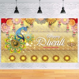 Diwali Decorations Happy Diwali Banner Buscando Festival of Lights Party Photography Backdrop Decorations for Happy Diwali Party Indian Deepavali Lights Diyas Decor Accessories Supplies 180 * 110cm
