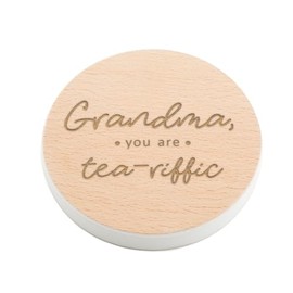 Grandma You Are Tea-Riffic White Coloured Edge Coaster - Gifts for Grandma for Gran - White Wooden Coaster - Tea Lovers Gift - Birthday Gift for Grandma