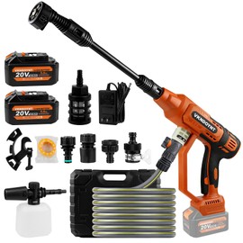 Cordless Pressure Washer with Faucet & Garden Hose Connector, 2 X 5.0AH Batteries, 2000PSI MAX Portable Pressure Washer with Brushless Motor, 4 Speed Adjustment LCD Touch Screen, 6-in-1 Nozzle