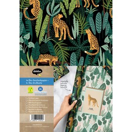 Wrapping Paper Set: Leopard (Vegan, Blue Angel, Recycled Paper): 4 x Single Sheets + 1 x Greeting Card