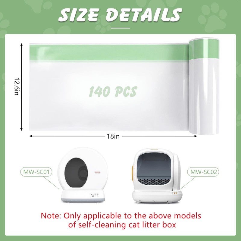 140 Cat Litter Box Liners For Meowant Mw-Sc01/Sc02/Sc09, Drawstring
