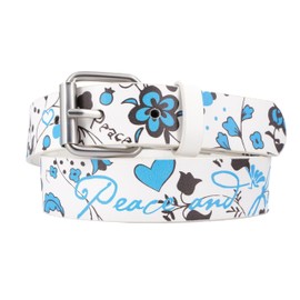 EANAGO Belt >Peace and Love for Children – Modern Children's Belt with Floral Pattern – for Girls from Approx. 3-12 Years – Children's Belt Girls – Belt Girls – Belt Girls, blue