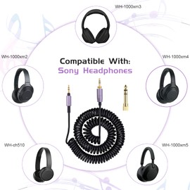 Koffmon ATH-M50xBT2 Audio Cable,Replacement 3.5mm Coiled Aux Cord with 6.35mm Adapter Compatible with Technica ATH-M50xBTPB ATH-M50xBT M50xBT2MO /SR50BT /SR50BTBK Headphone Extension Wire